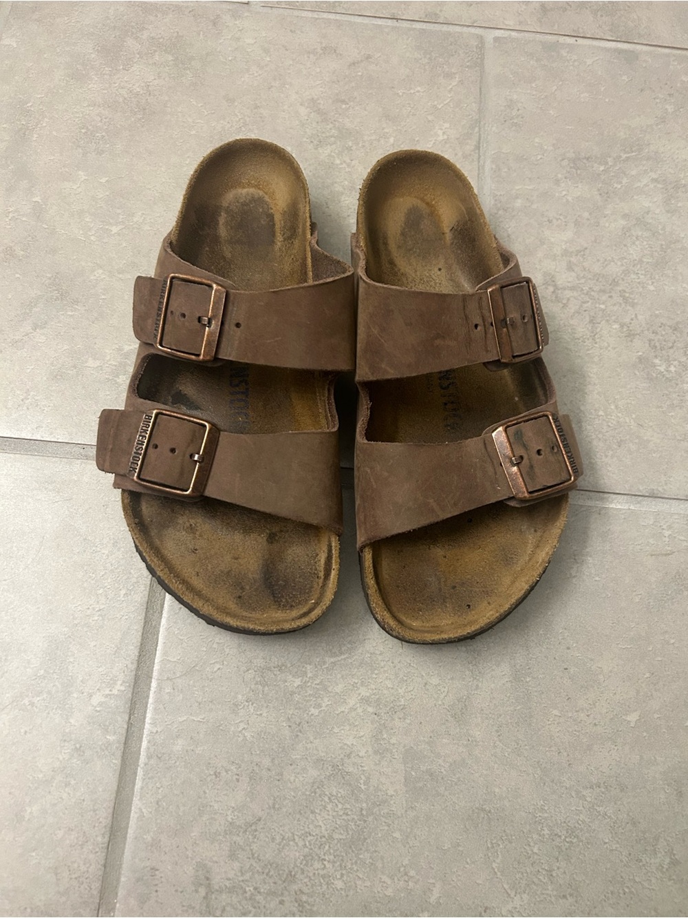 Brown leather, Birkenstock sandals